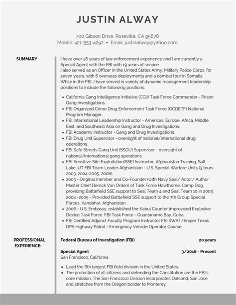 Federal Resume Template Format Fbi