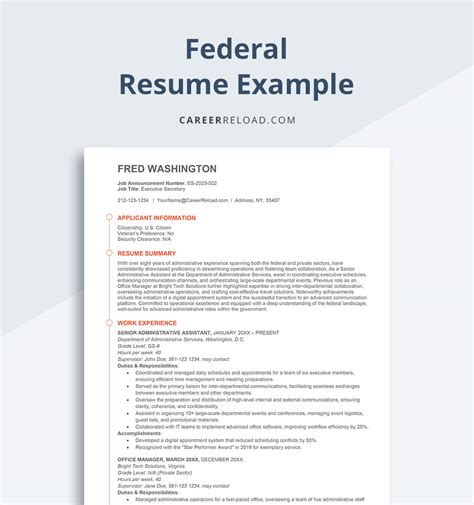 Federal Template Resume