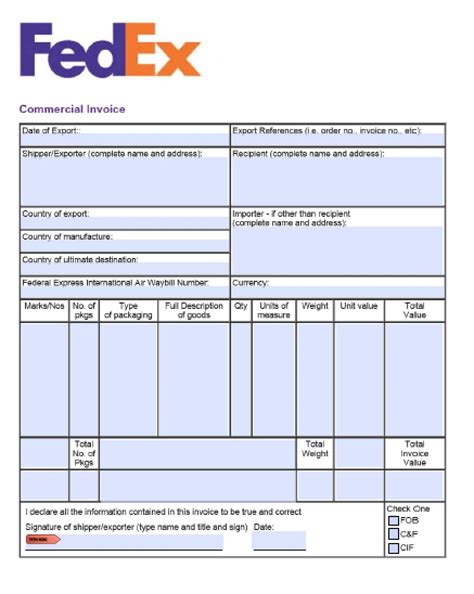 Fedex Commercial Invoice Template