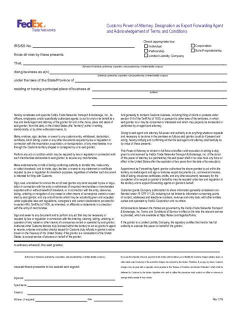 Fedex Exporter Poa Form Template