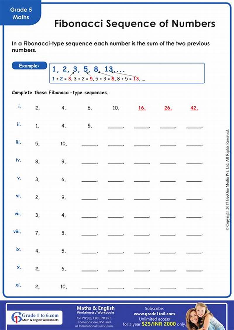 Fibonacci Pattern Worksheet