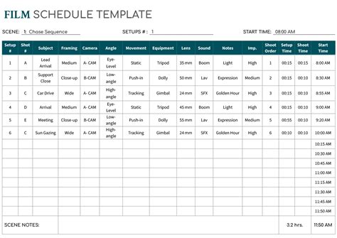 Film Schedule Template