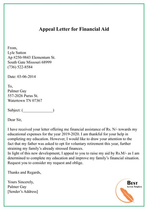 Financial Aid Appeal Letter Template