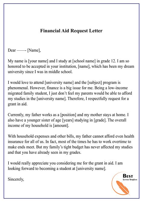 Financial Aid Letter Template