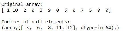 Find indices of elements equal to zero in a NumPy array
