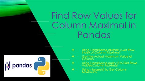 Find maximum value of a column and return the corresponding row values using Pandas