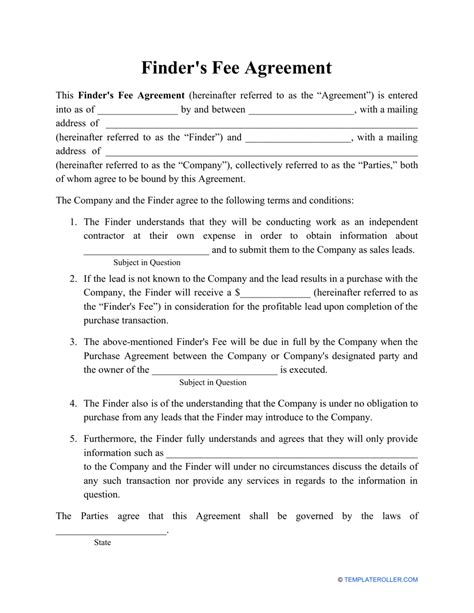 Finders Fee Agreement Template
