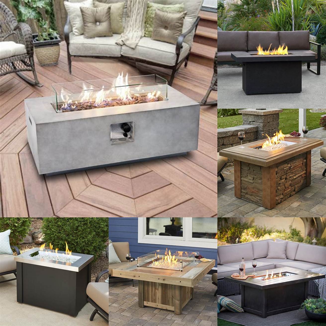 Fire pit table with gas-powered flames and sleek design