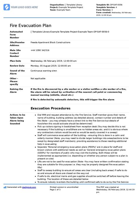 Fire Evacuation Plan Template