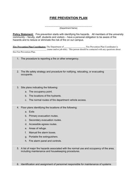 Fire Prevention Plan Template
