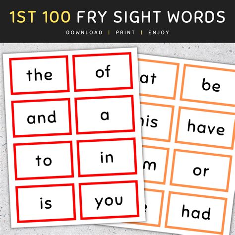 First Grade Fry Sight Words Flash Cards Printable