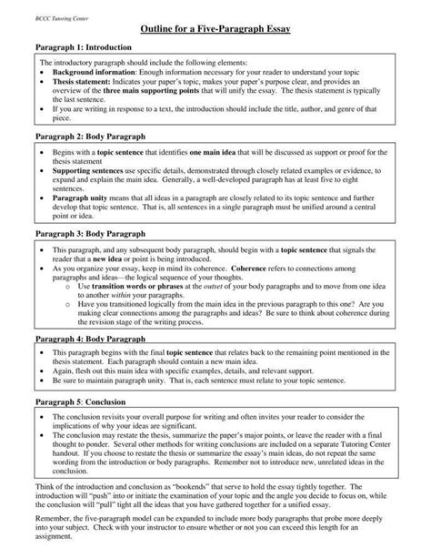 Five Paragraph Outline Template
