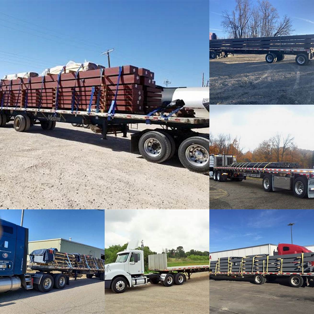 Flat bed truck carrying steel beams