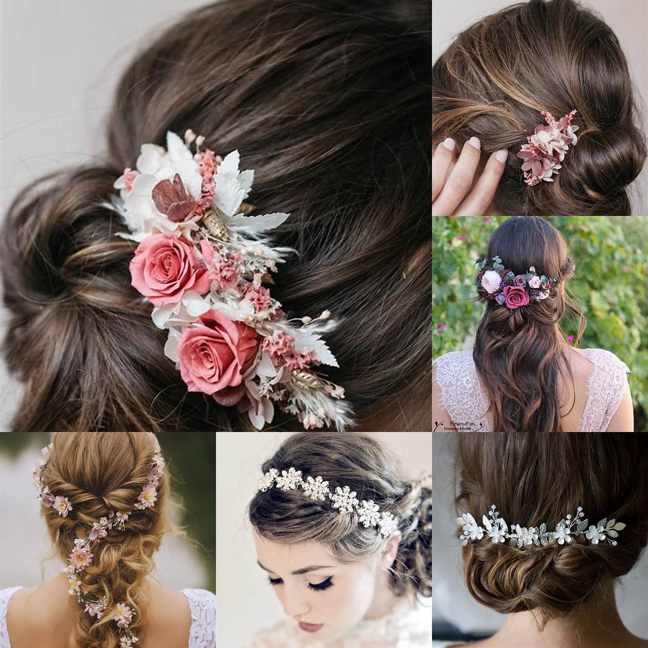 Fleurs - Les fleurs sont un autre accessoire populaire pour les cheveux de mariage Vous pouvez choisir des fleurs fraîches ou des fleurs artificielles pour ajouter une touche de couleur et de fraîcheur à votre coiffure