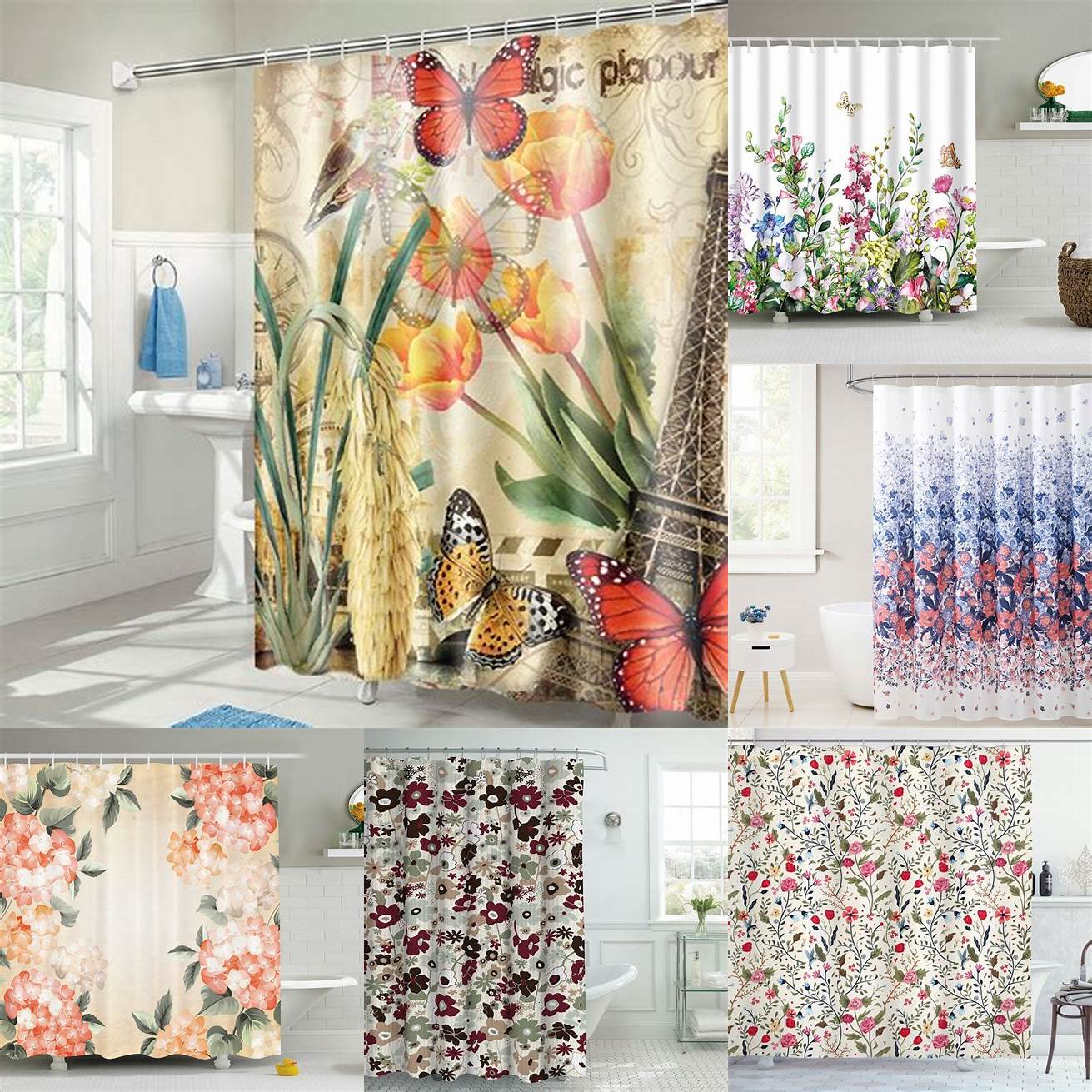 Floral fabric shower curtain