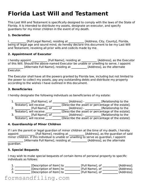 Florida Last Will Template