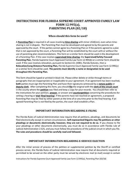 Florida Parenting Plan Template