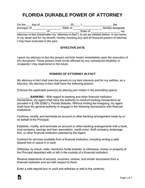 Florida Power Of Attorney Form Free Printable