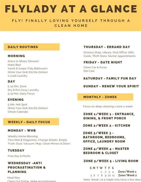Flylady Cleaning Schedule Printable