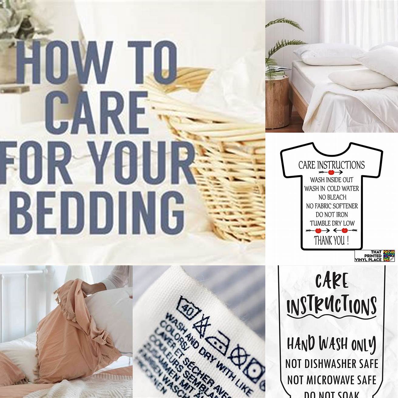 Follow Care Instructions Follow the care instructions provided with your bedding to ensure that it stays in good condition
