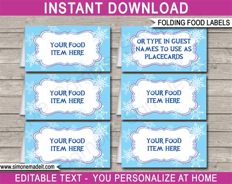 Food Labels For Party Printable