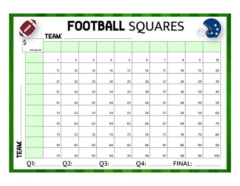 Football Squares Printable Templates
