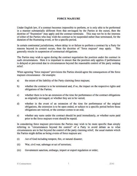 Force Majeure Clause Template