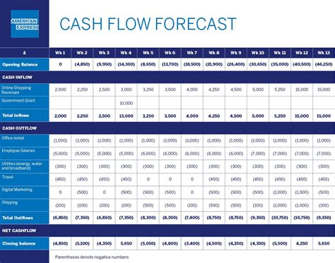 Forecast Cash Flow Template