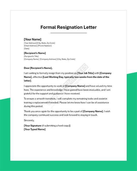 Formal Letter Of Resignation Template