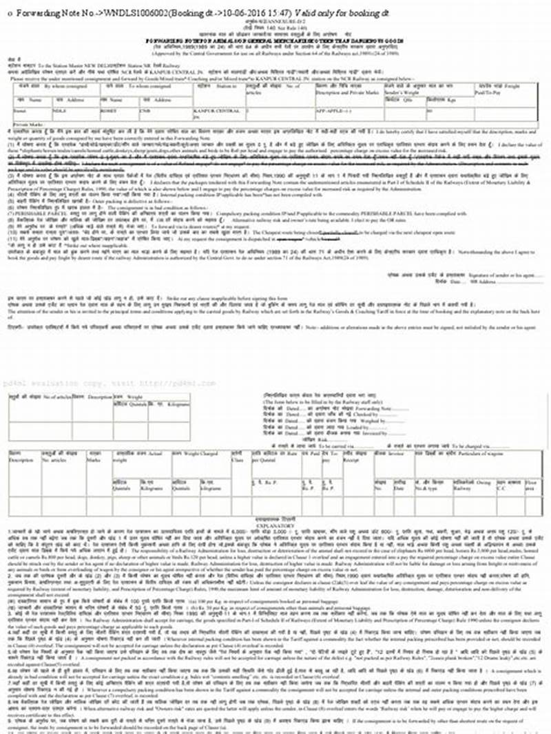 Forwarding Note For General Merchandise Form