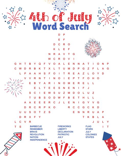 Fourth Of July Word Search Free Printable