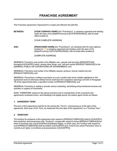 Franchise Contract Agreement Template