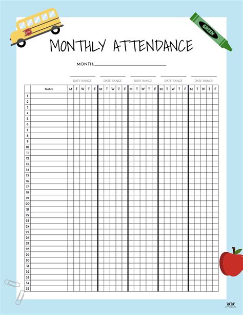 Free Attendance Sheet Printable