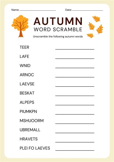 Free Autumn Printable Worksheets