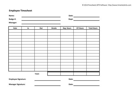 Free Basic Timesheet Template