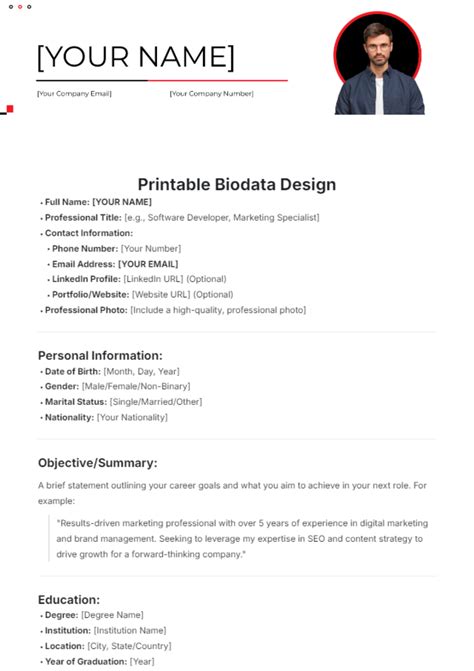 Free Biodata Template