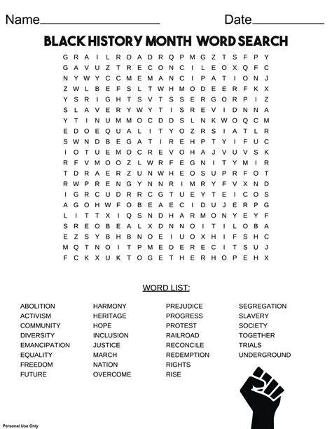 Free Black History Word Search Printable