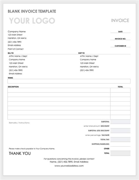 Free Blank Invoice Template Word
