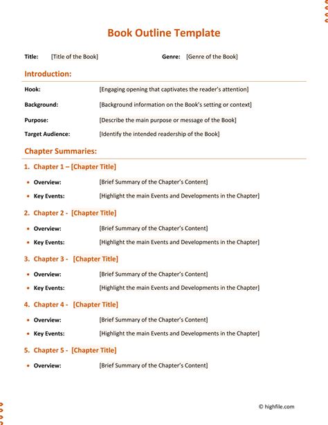 Free Book Outline Template Net