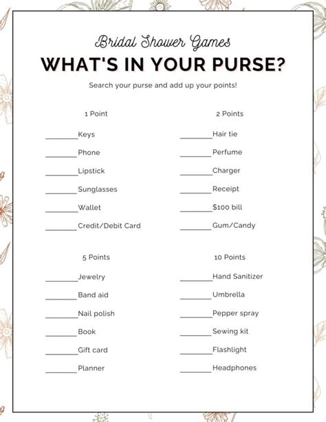 Free Bridal Shower Purse Game Printable