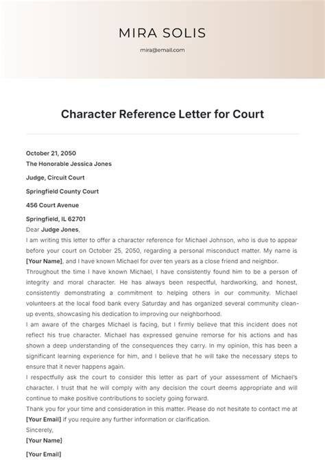 Free Character Letter For Court Template
