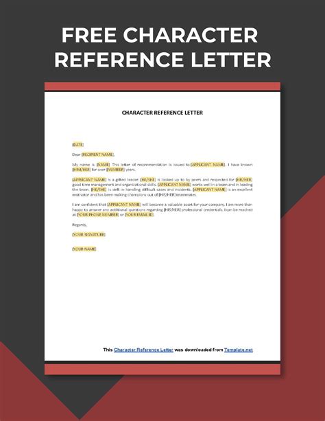 Free Character Reference Template