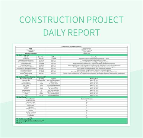 Free Construction Daily Report Template Excel