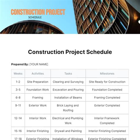 Free Construction Project Schedule Template