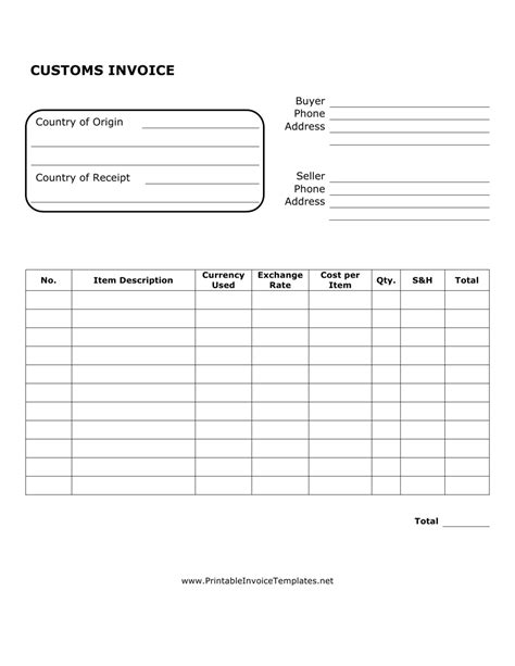 Free Customs Invoice Template