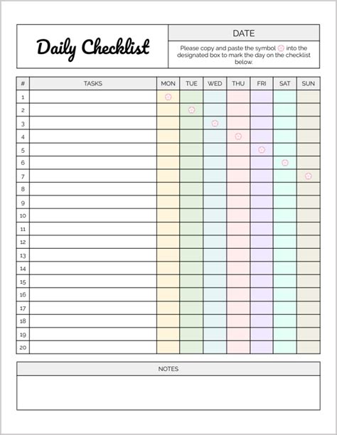 Free Daily Checklist Template