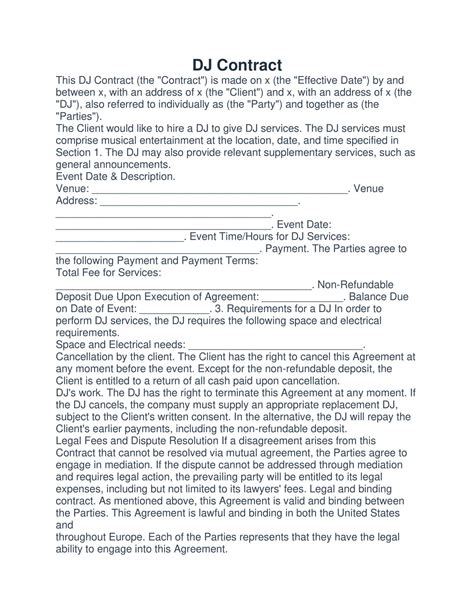 Free Dj Contract Template