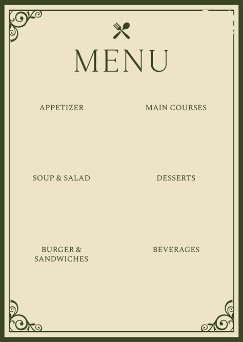 Free Downloadable Menu Templates
