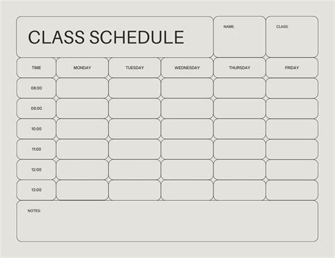 Free Editable Class Schedule Template