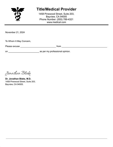 Free Editable Doctors Note Template With Signatur Input